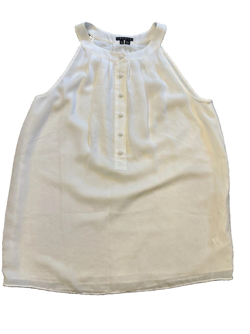 Theory Ivory Off White Silk Halter Neck Sleeveless Blouse Covered Buttons Size S